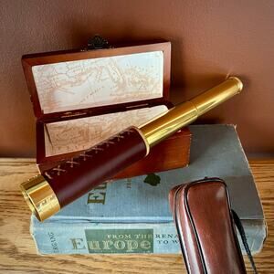 Vintage Y2K Explorer of the Seas Brass Spyglass Telescope Nautical Home Decor